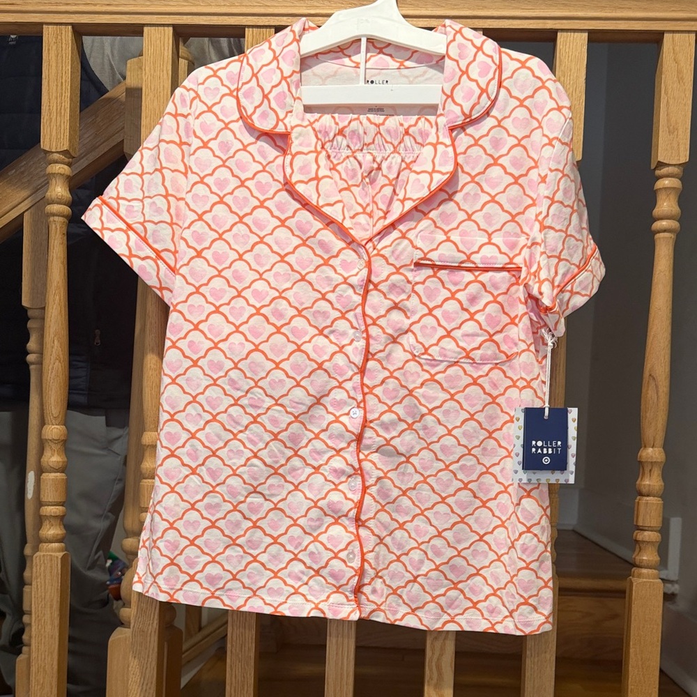 Roller Rabbit Target Pink & Coral Scallop-Print Pajama set Size SMALL